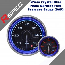RSPEC 52mm Crystal Blue Peak/Warning Fuel Pressure Gauge (BAR) Car Gauge New